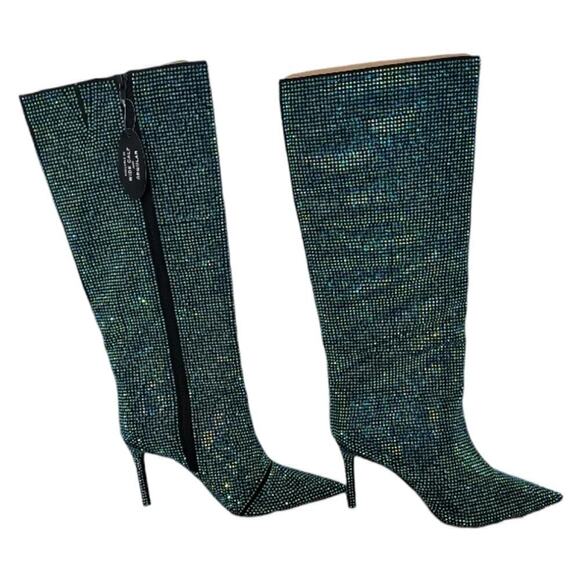 International Concepts Knee High Green Stovepipe Rhinestones Boots Size 8M NWT - Picture 8 of 8